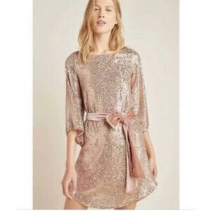 NWOT Anthropologie Dusty Pink Sequin Mini Dress - Size Small